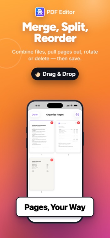 PDF Editor on iPhone: Dragging a page into a new position in the page grid